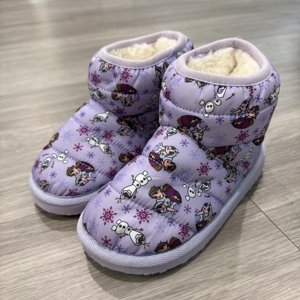 Disney Frozen Elsa Anna Purple Faux Fur Lined Booties Size 11 Toddler
